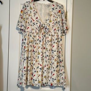 Madewell Babydoll Dress, off white, floral, short sleeves, new, size 14